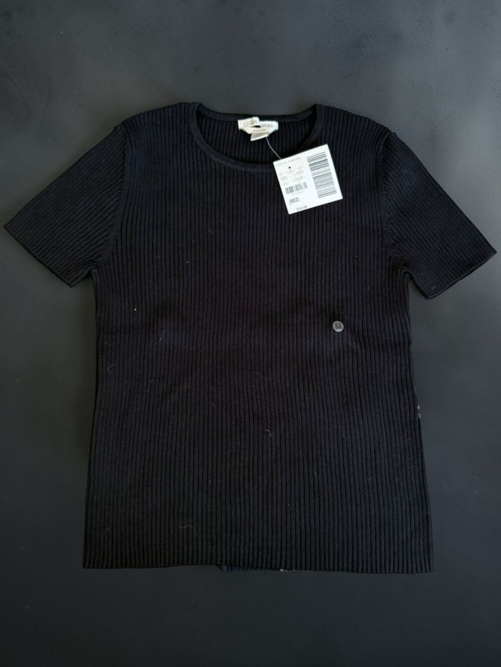 CASUAL CORNER Black Ribbed Short Sleeve Top Sz M NEW NWT